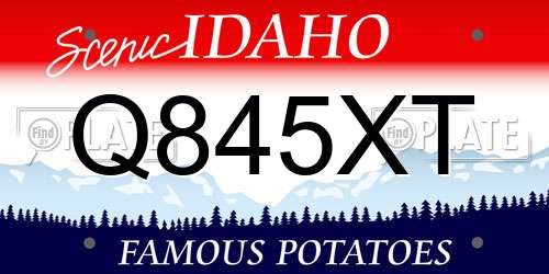 Q845XT Idaho License Plate