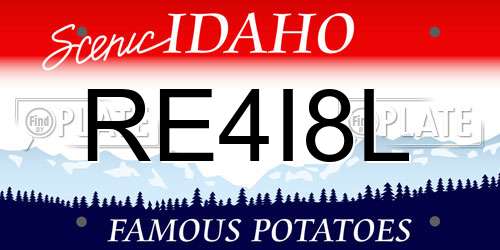 RE4I8L Idaho License Plate