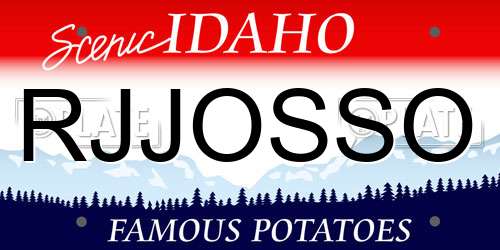 RJJOSSO Idaho License Plate