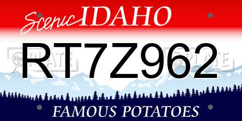 RT7Z962 Idaho License Plate