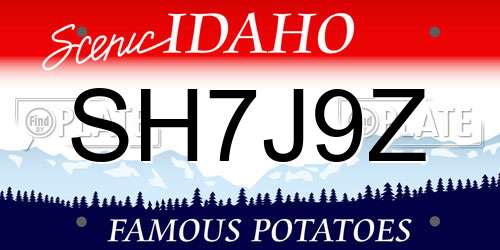 SH7J9Z Idaho License Plate
