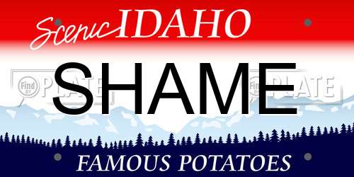 SHAME Idaho License Plate