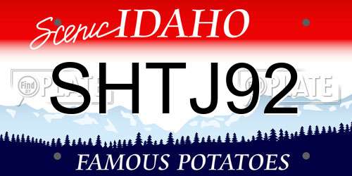 SHTJ92 Idaho License Plate