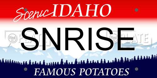SNRISE Idaho License Plate