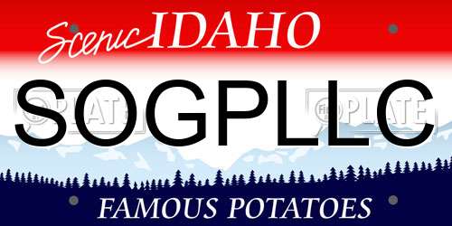 SOGPLLC Idaho License Plate