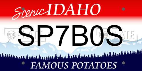 SP7B0S Idaho License Plate