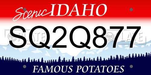 SQ2Q877 Idaho License Plate