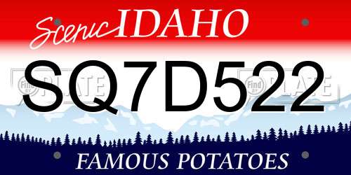 SQ7D522 Idaho License Plate