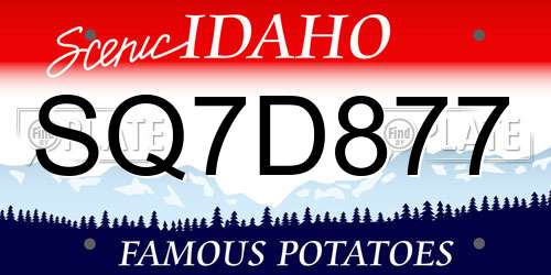 SQ7D877 Idaho License Plate