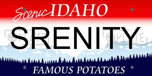 SRENITY Idaho License Plate