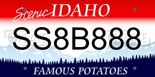 SS8B888 Idaho License Plate