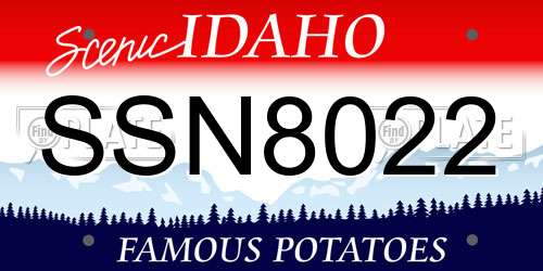 SSN8022 Idaho License Plate