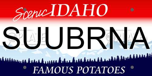 SUUBRNA Idaho License Plate