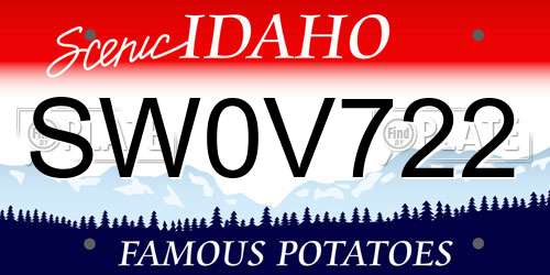 SW0V722 Idaho License Plate