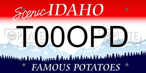 T00OPD Idaho License Plate