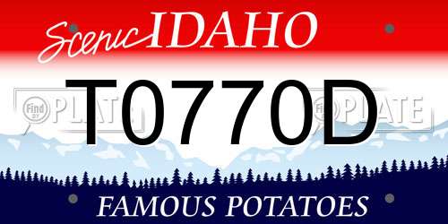 T0770D Idaho License Plate