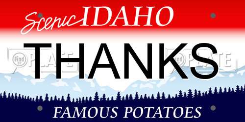 THANKS Idaho License Plate