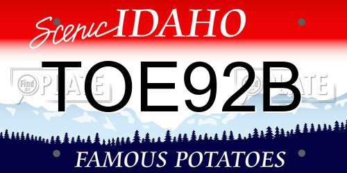 TOE92B Idaho License Plate