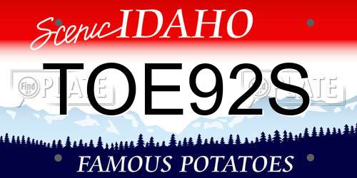 TOE92S Idaho License Plate