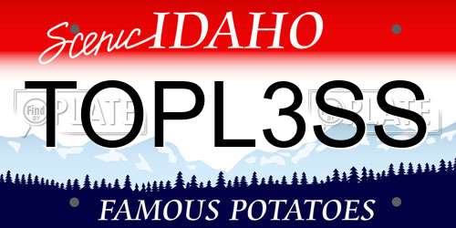 TOPL3SS Idaho License Plate