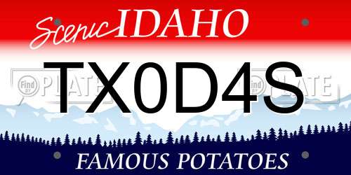 TX0D4S Idaho License Plate