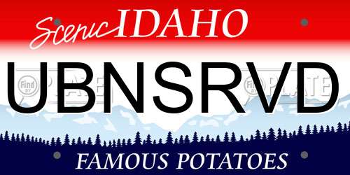UBNSRVD Idaho License Plate