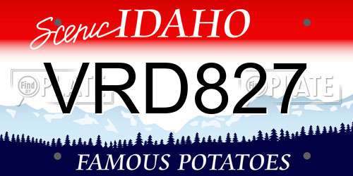 VRD827 Idaho License Plate