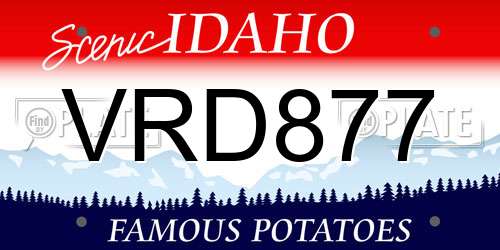 VRD877 Idaho License Plate