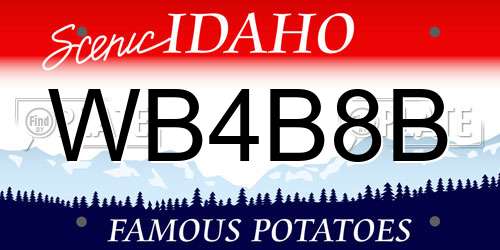WB4B8B Idaho License Plate
