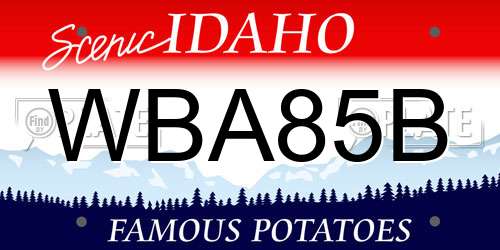 WBA85B Idaho License Plate
