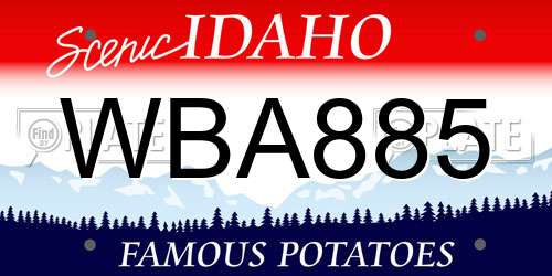 WBA885 Idaho License Plate