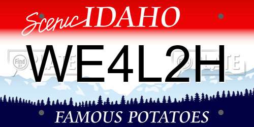 WE4L2H Idaho License Plate