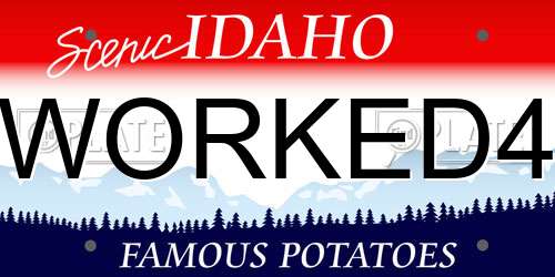 WORKED4 Idaho License Plate