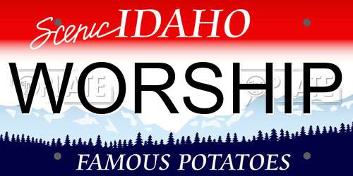 WORSHIP Idaho License Plate