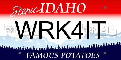 WRK4IT Idaho License Plate