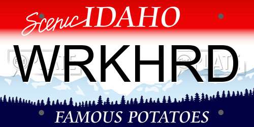 WRKHRD Idaho License Plate