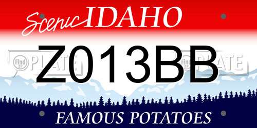 Z013BB Idaho License Plate