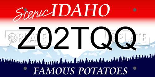 Z02TQQ Idaho License Plate