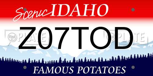 Z07TOD Idaho License Plate