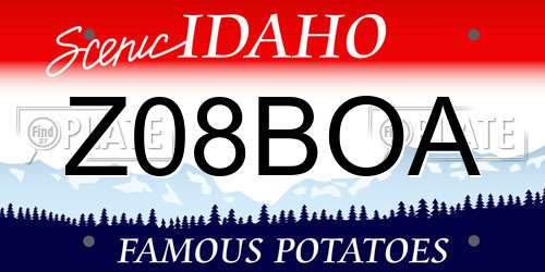 Z08BOA Idaho License Plate