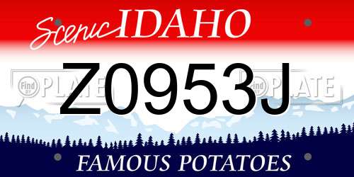 Z0953J Idaho License Plate
