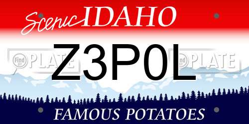 Z3P0L Idaho License Plate