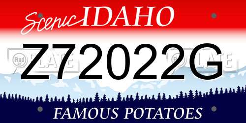Z72022G Idaho License Plate