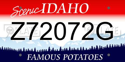 Z72072G Idaho License Plate