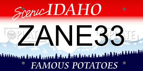 ZANE33 Idaho License Plate