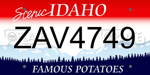 ZAV4749 Idaho License Plate