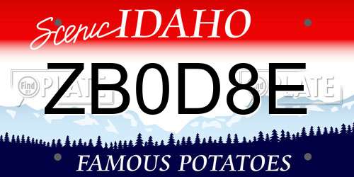 ZB0D8E Idaho License Plate