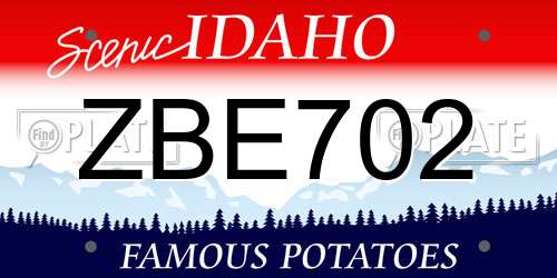 ZBE702 Idaho License Plate
