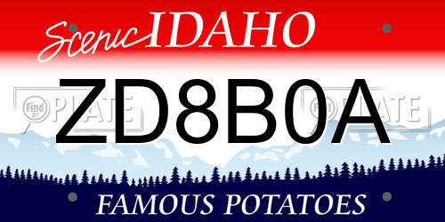 ZD8B0A Idaho License Plate