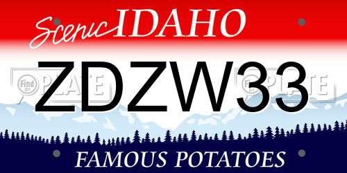 ZDZW33 Idaho License Plate